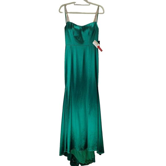 New MAC DUGGAL 12428 Emerald Charmeuse Rhinestone Strap Trumpet Gown Wm (4) $298 - Picture 4 of 13